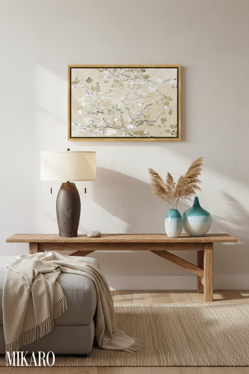 Wabi-Sabi Sanctuary: Golden Blossoms, Rustic Charm & Teal Serenity