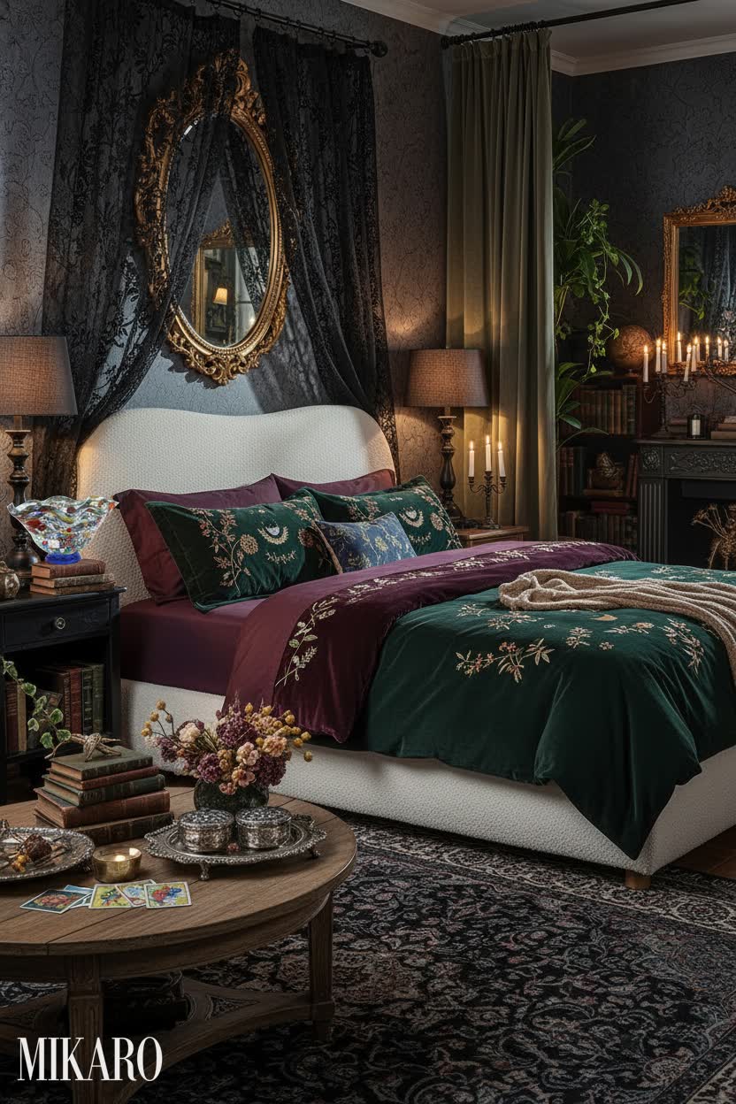 Whimsigoth Dream: Enchanting Bedroom & Living Space with Murano Glass and Boucle Comfort