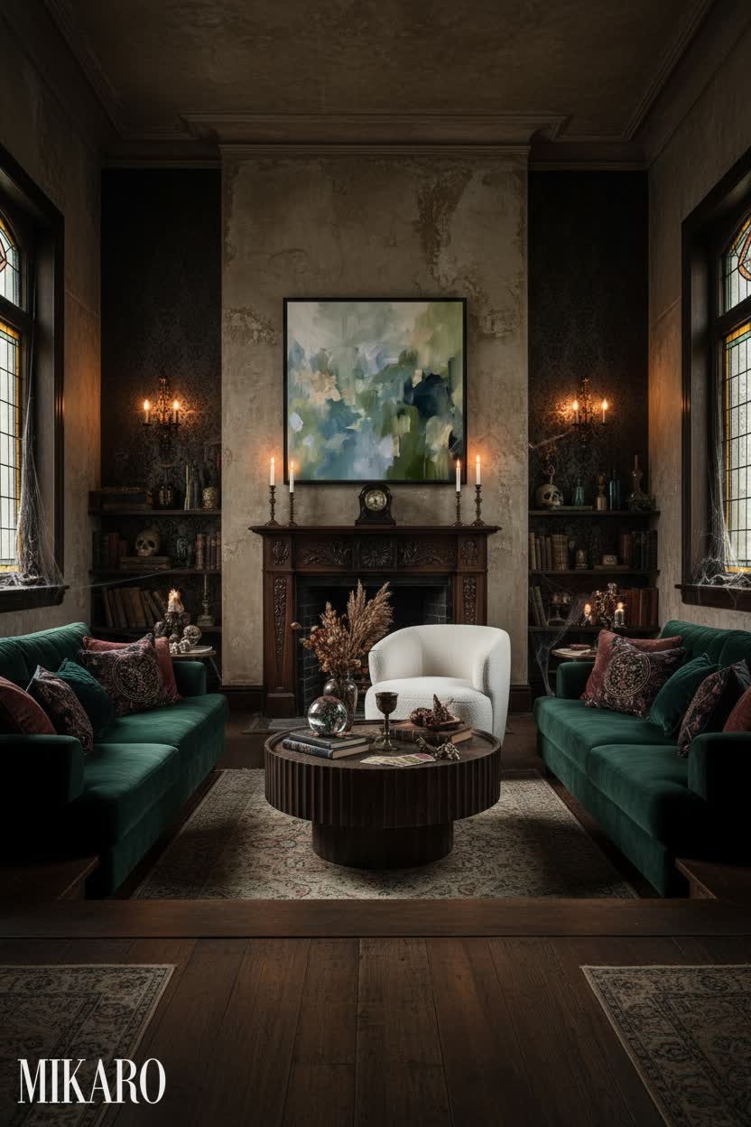 Whimsigoth: Enchanting Conversation Pit with Dark Academia Vibes