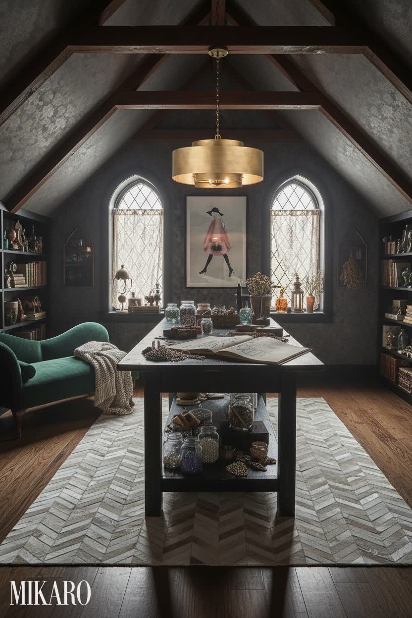 Whimsigoth: Enchanting Craft Room in a Converted Attic